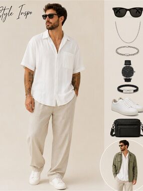 Men’s white Textured Resort Shirt Short Sleeve Button Up Casual Vacation